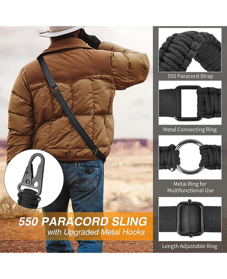 550 Paracord Sling with Metal Hooks and Adjustable Ring