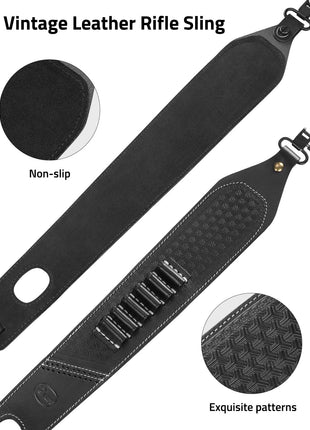 CVLIFE two point sling featuring vintage leather rifle sling in black