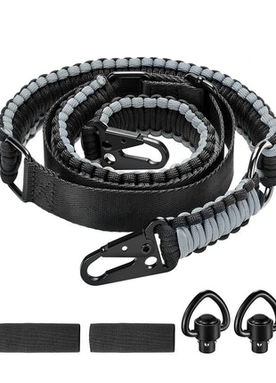Grey Black Two Point Slings 550 Paracord Adjustable Strap with Metal Hook and Solid Swivels