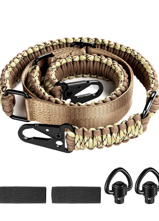 Camo Khaki Two Point Slings 550 Paracord Adjustable Strap with Metal Hook and Solid Swivels