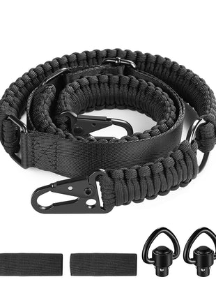 Black Two Point Slings 550 Paracord Adjustable Strap with Metal Hook and Solid Swivels