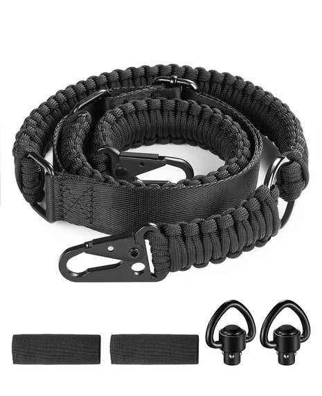 Black Two Point Slings 550 Paracord Adjustable Strap with Metal Hook and Solid Swivels