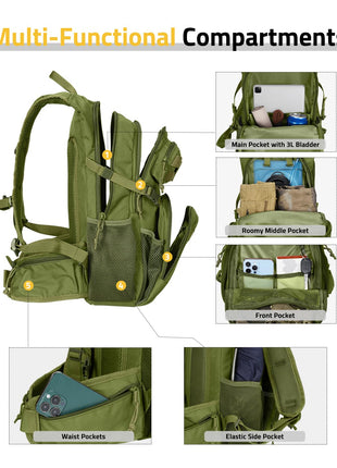 CVLIFE Water Backpack featuring multi-functional compartments in green